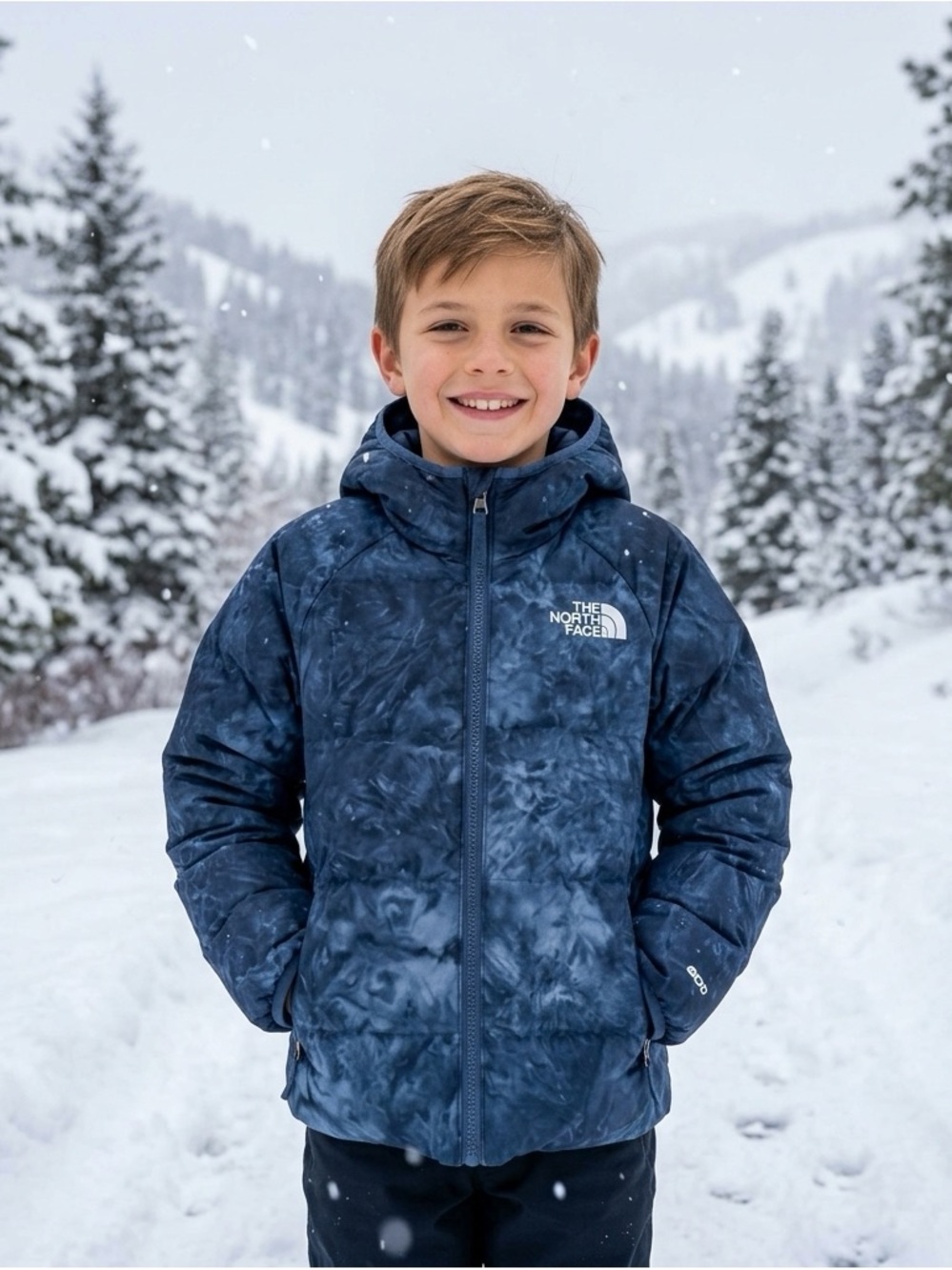 The North Face Boys Reversible Down Puffer Jacket Small 7 8 Blue Dye 600 Fill